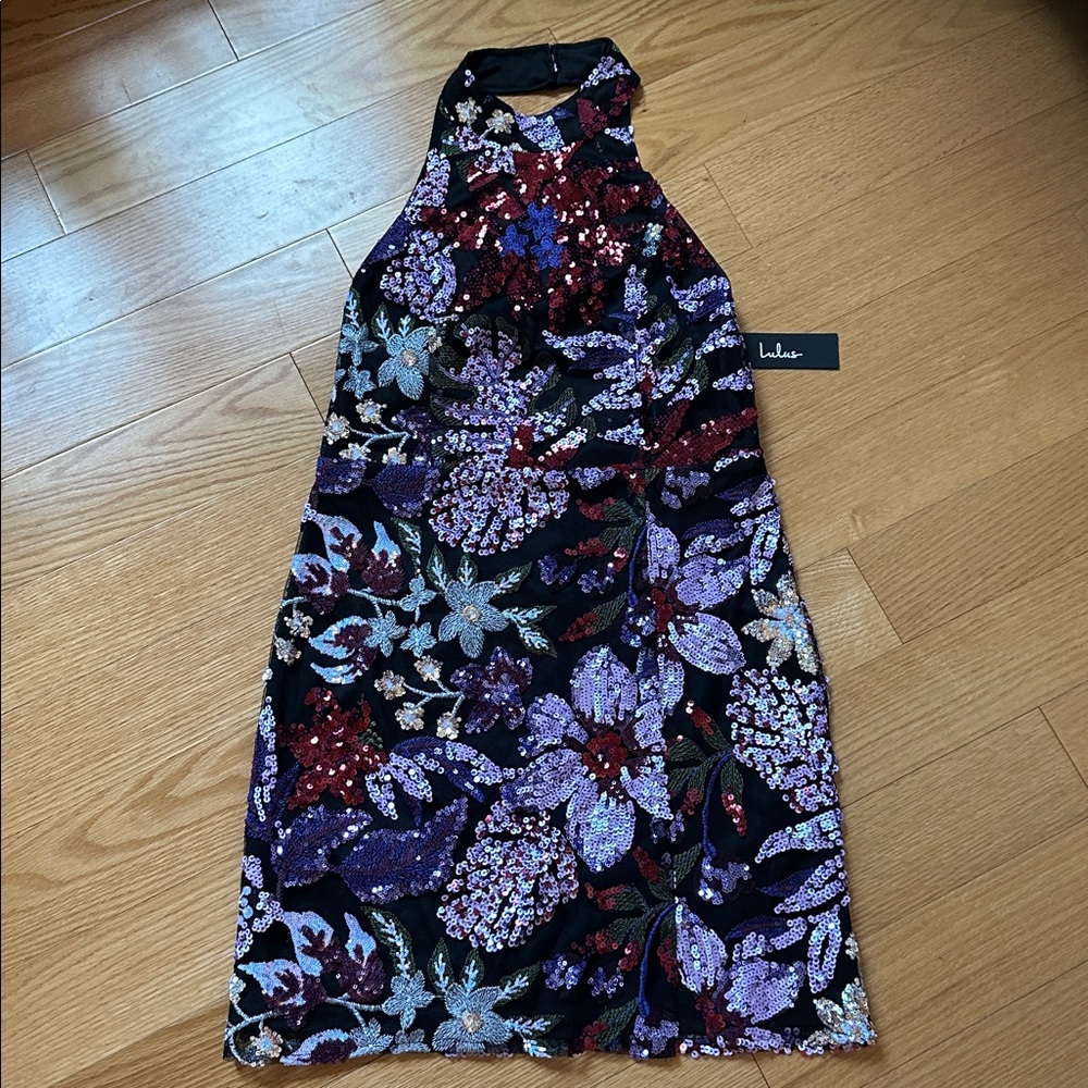 Lulus Sequin Floral Halter Dress